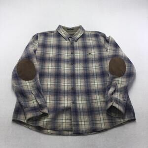Pendleton Shirt Mens XL Blue Plaid Flannel Long Sleeve Elbow Patch Button Up